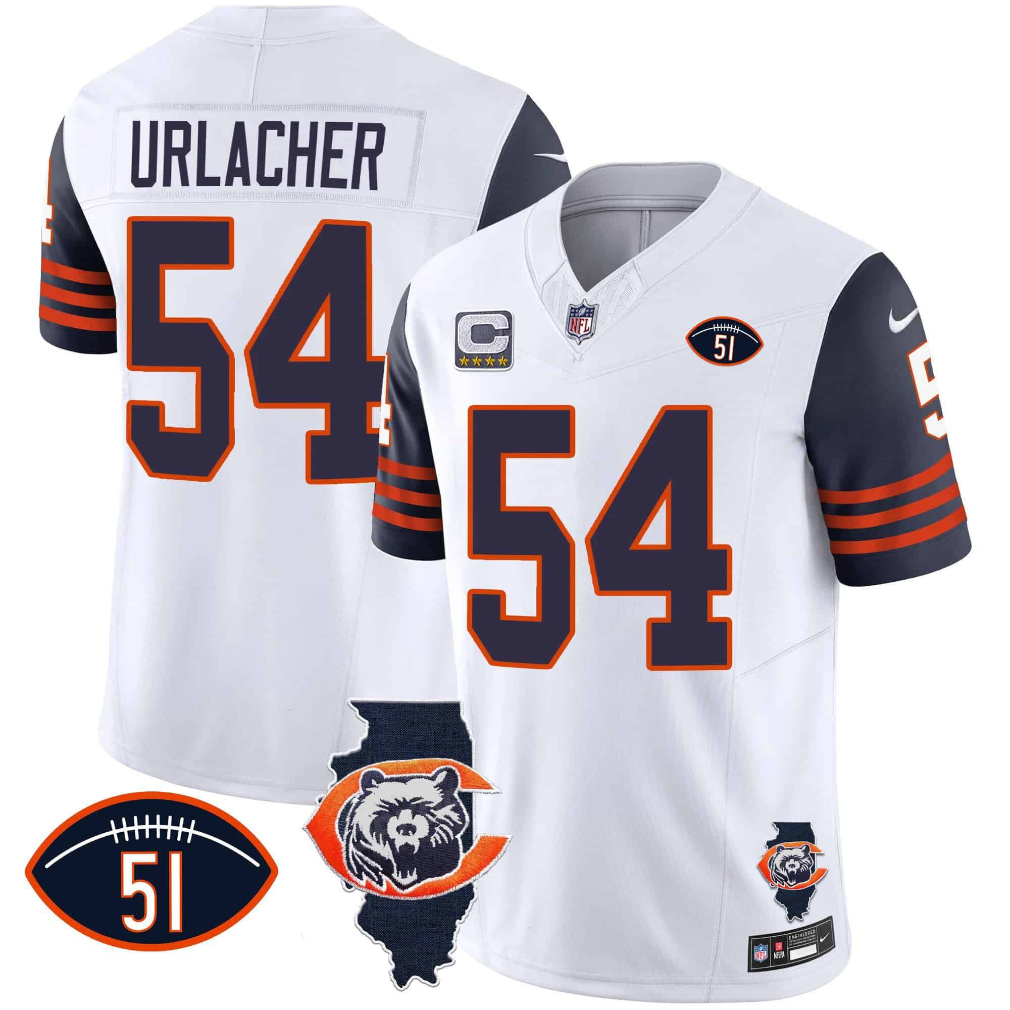 Men Chicago Bears #54 Urlacher White 2024 Nike Throwback Illinois Patch Vapor NFL Jersey style 1